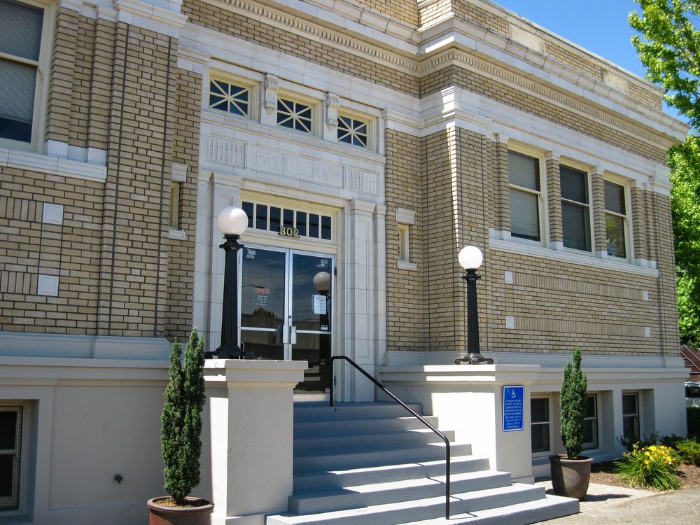 Entrance of the library along The Monteith District.