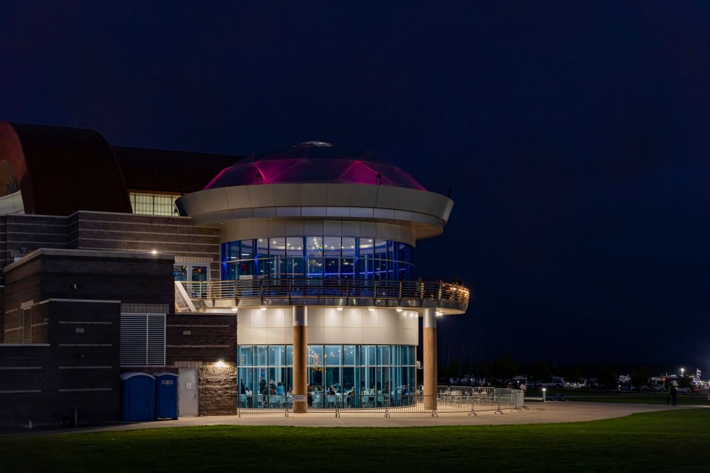 Night view of Anderson-Abruzzo Albuquerque International Balloon Museum
