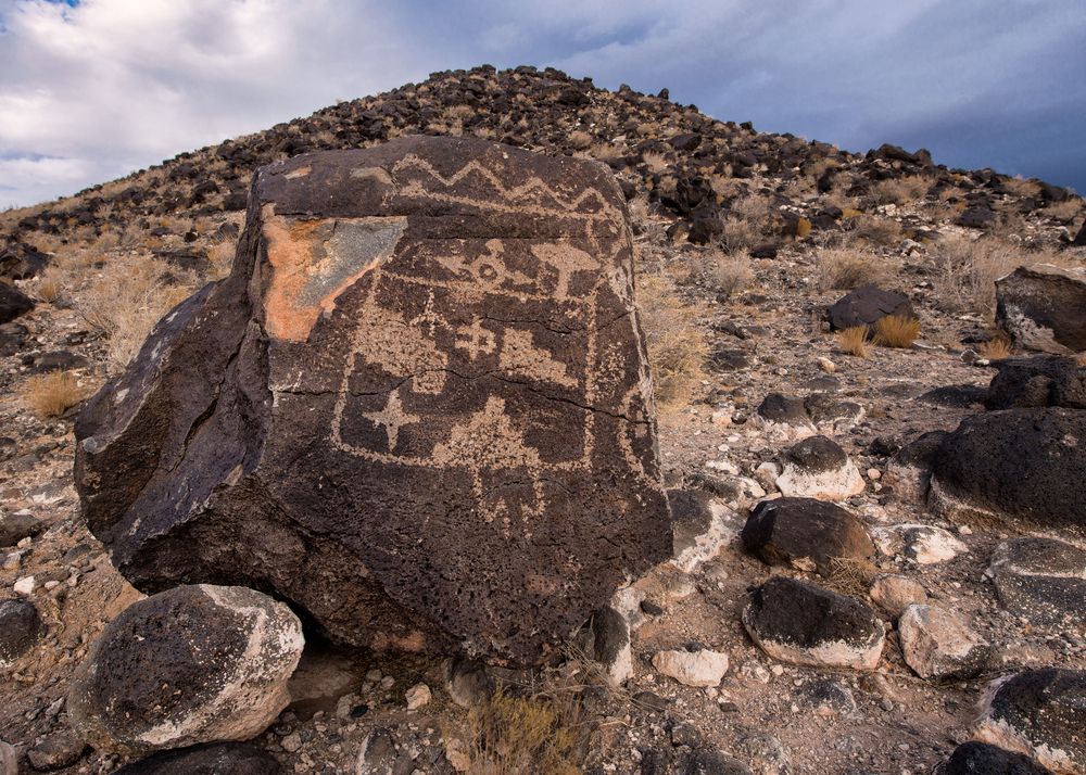 Carvings on a boulder at Petroglyph National Monument