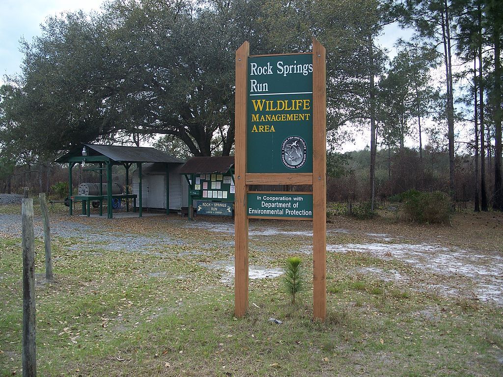 Sign post of Rock Springs Run State Preserve.