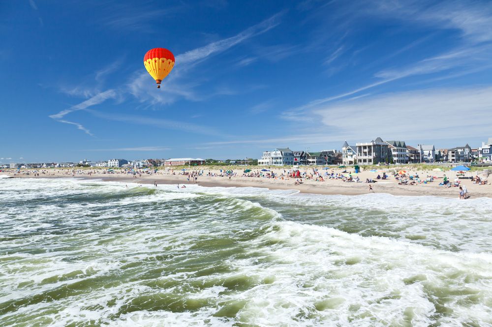 A hot air balloon over Ocean Grove Beach
