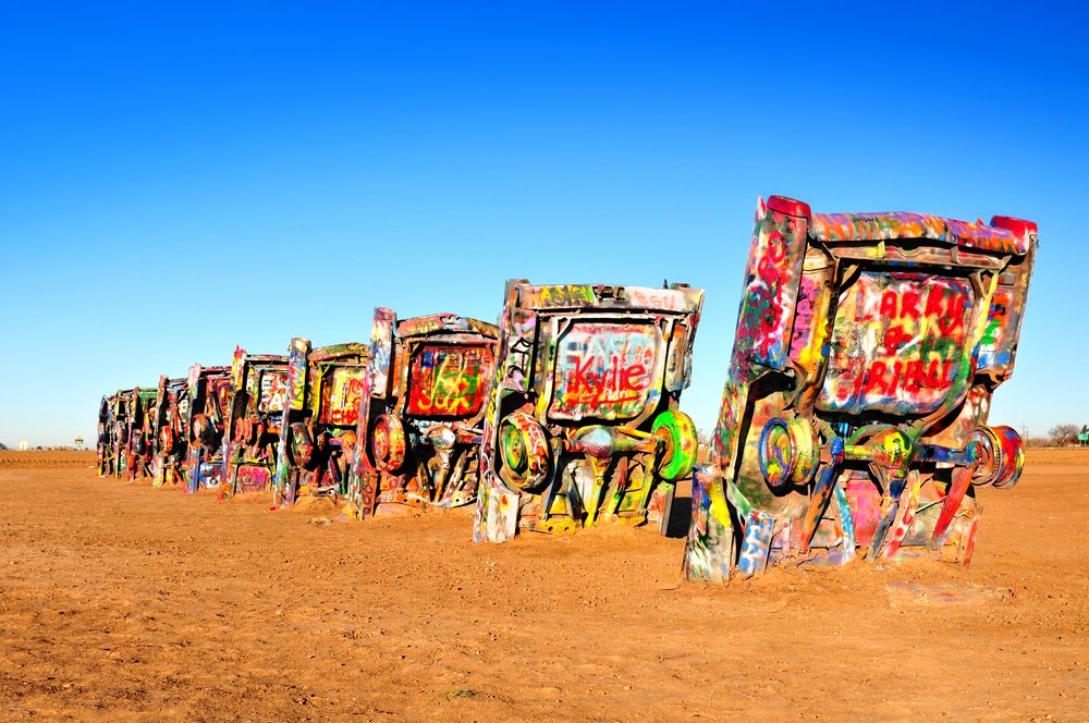 Daytime view of Cadillac Ranch installations