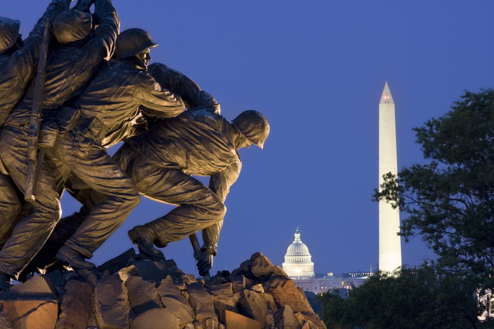 Closer view of the US Marine Corps War Memorial