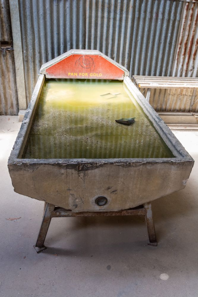 Pan for gold displayed in Central Deborah Gold Mine