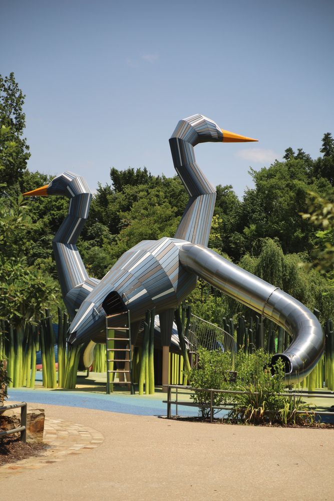 Swan-shaped slide at the Gathering Place