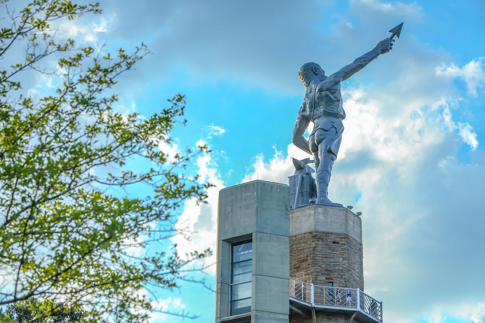 Daytime view of Vulcan Park and Museum's statue