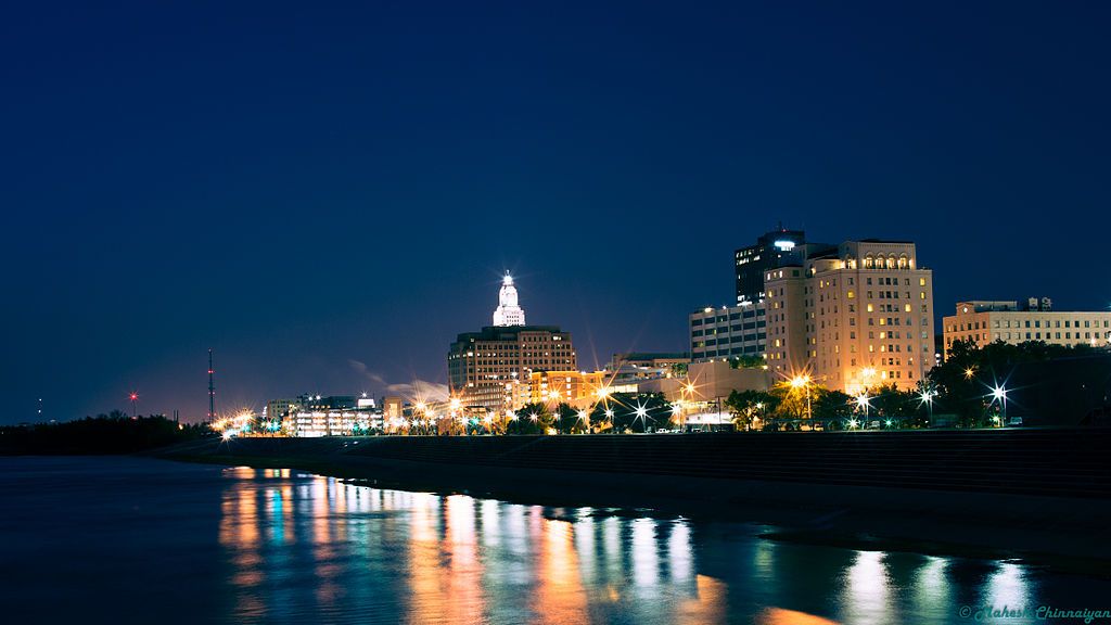 Night time view of Downtown Baton Rouge