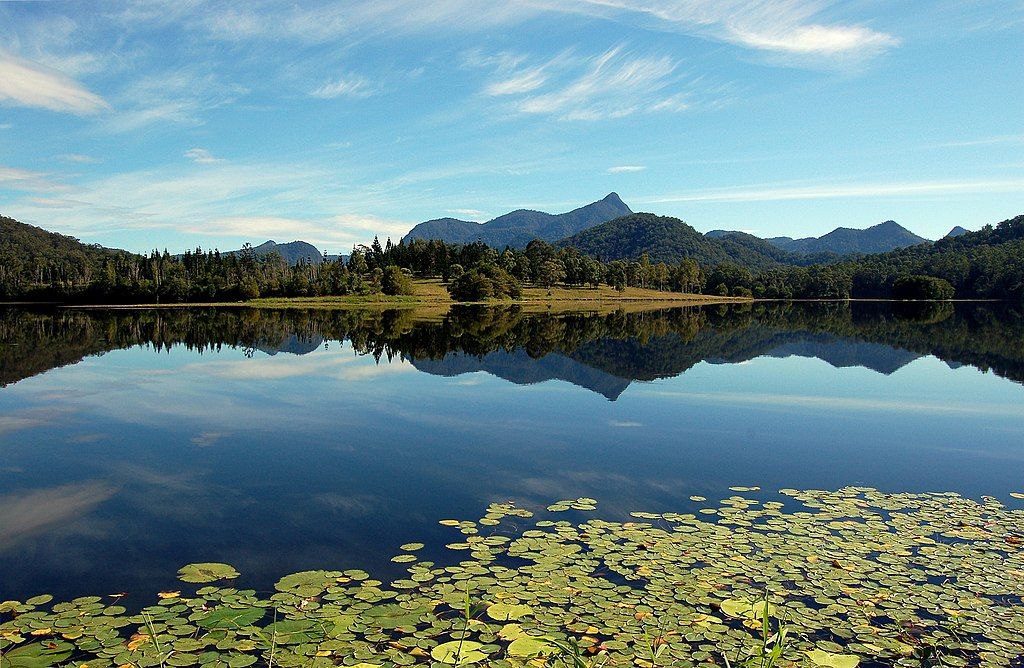 View of Mount Warning from a lake