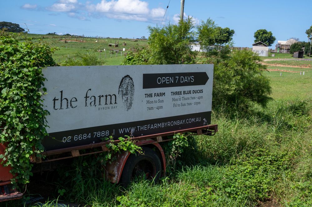 Welcome sign of The Farm Byron Bay