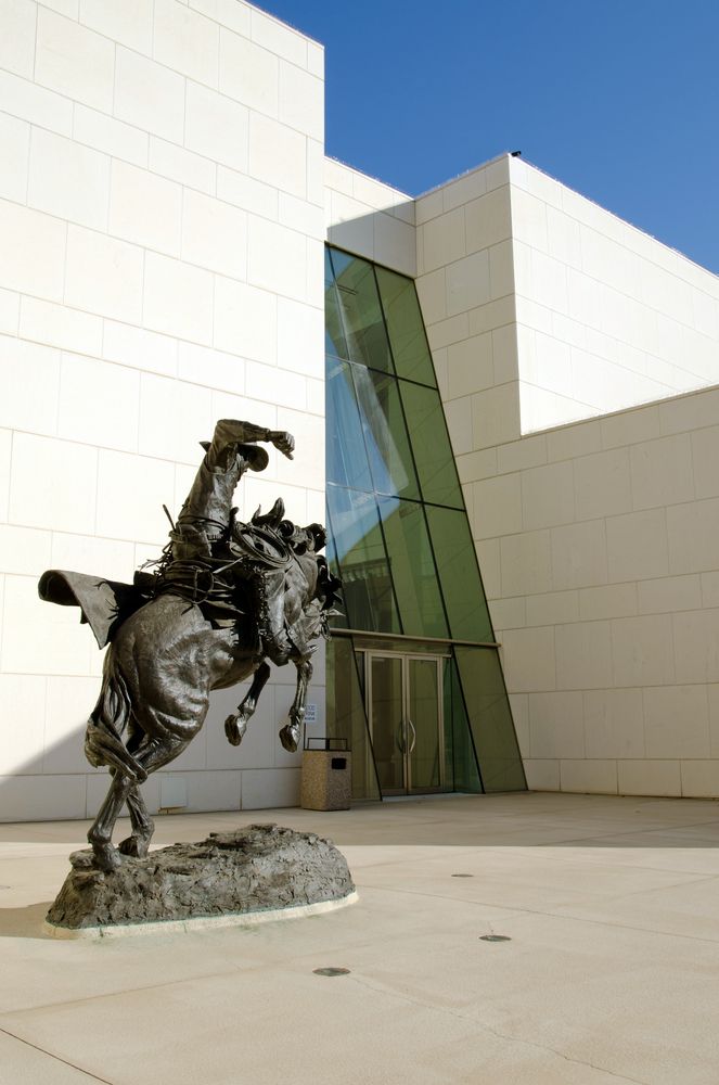Sculpture near the entrance of Booth Western Art Museum