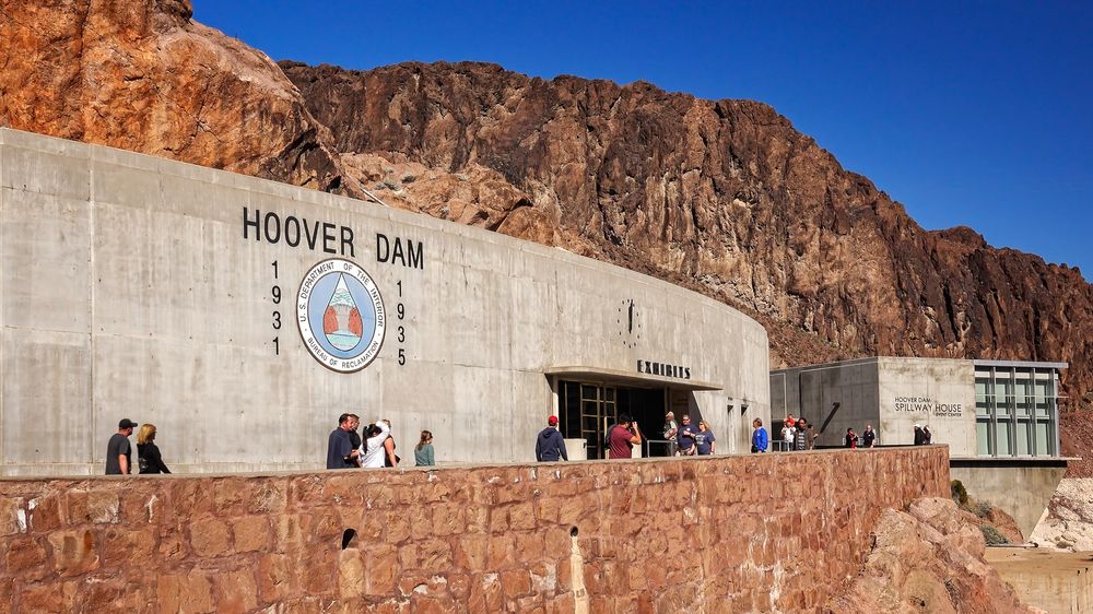 People visiting Hoover Dam's exhibit center