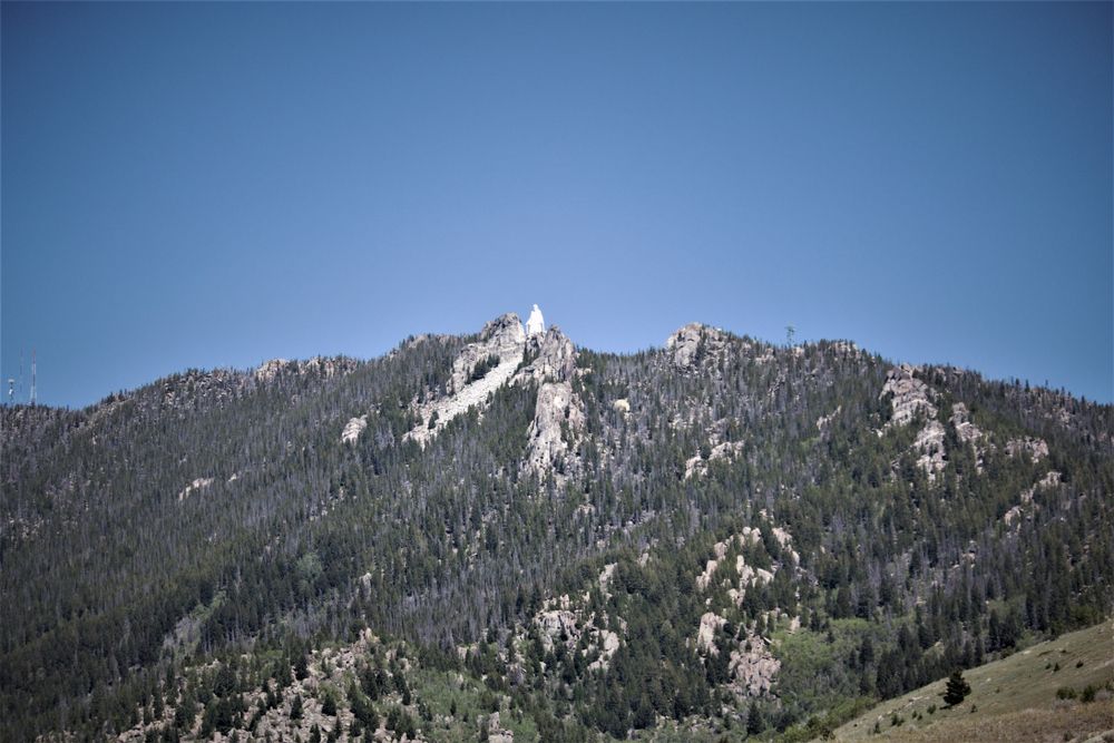 Far view of Our Lady of the Rockies
