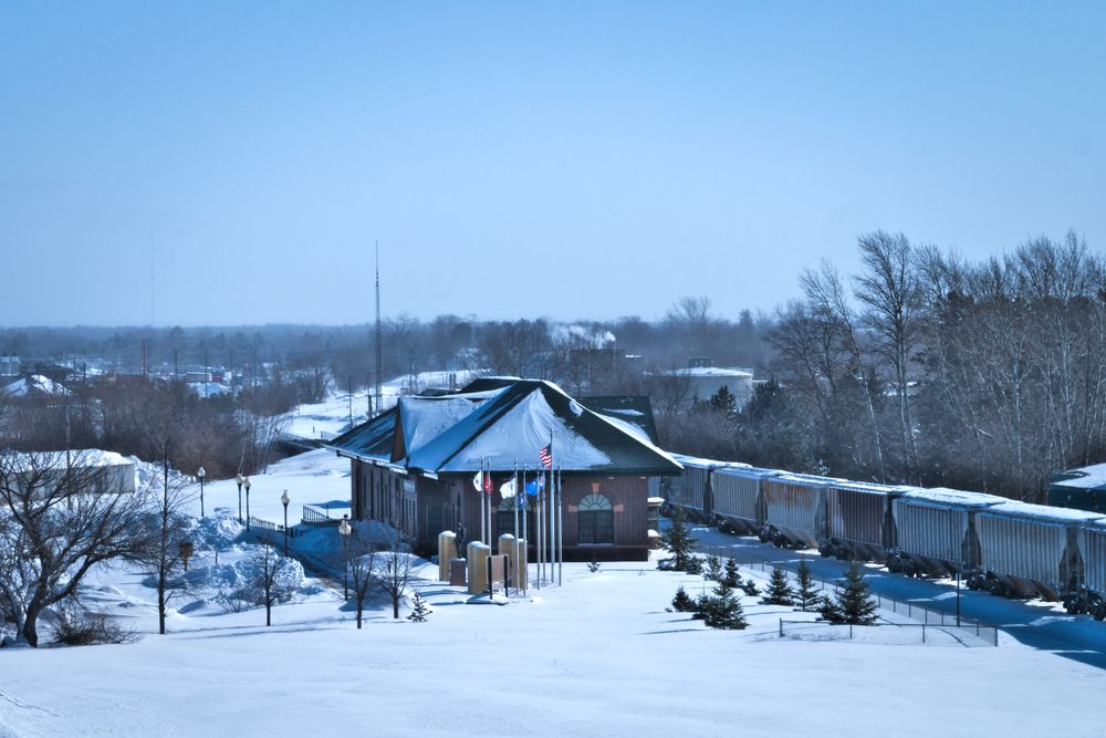 Snowy grounds of Beltrami County History Center