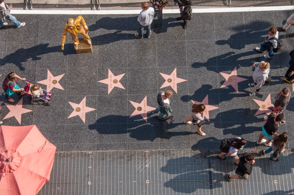 Aerial view of the Hollywood Walk of Fame