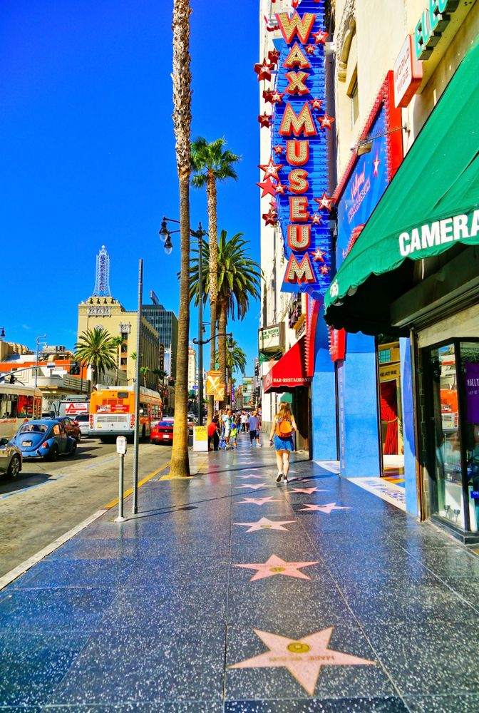 Daytime view of the Hollywood Walk of Fame