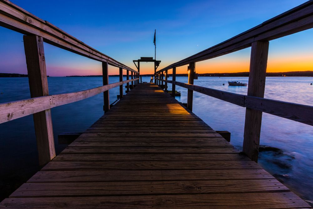 View of the sunset from Boothbay Harbor Footbridge