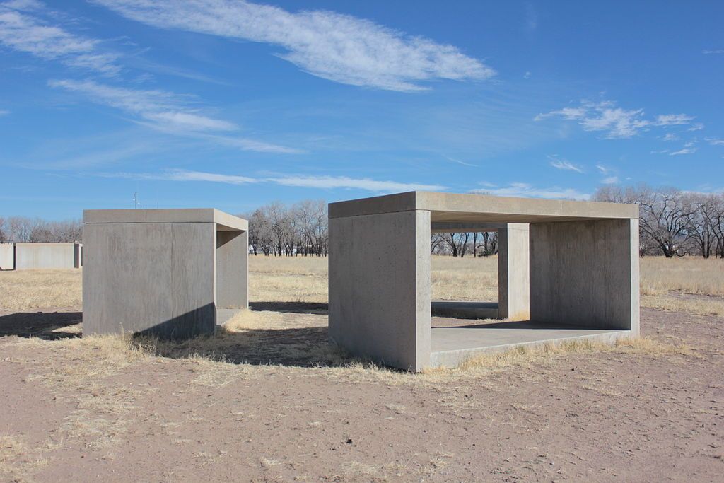 Rectangular sculptures on the grounds of The Chinati Foundation