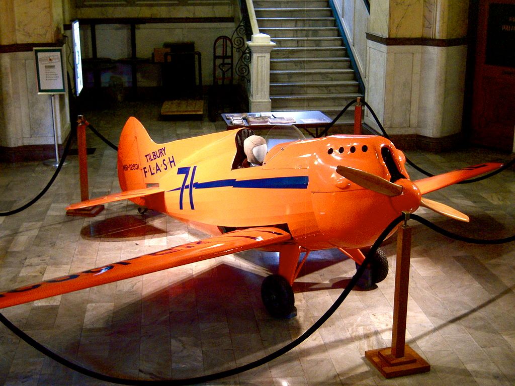 A tilbury flash plane displayed inside the McLean County Museum