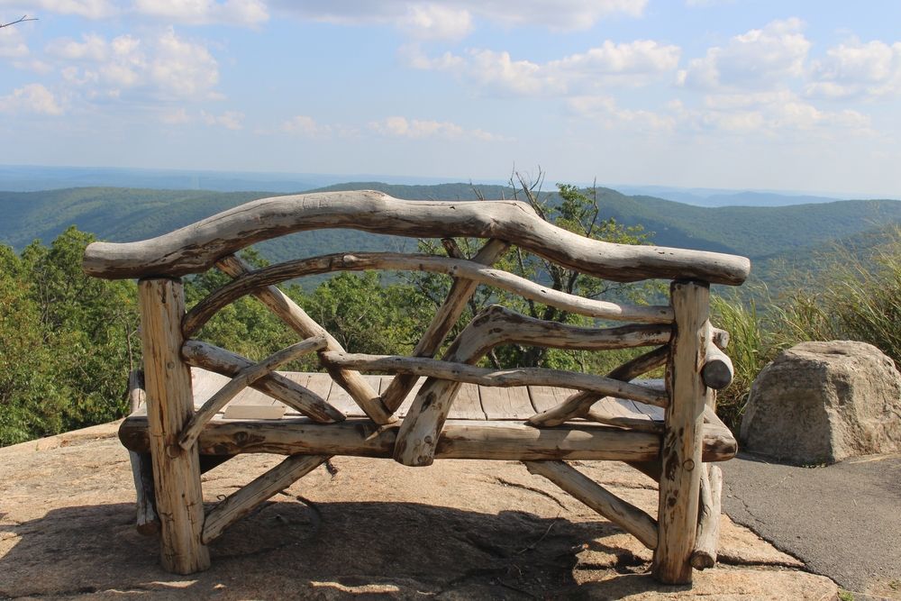 Bench along a hiking trail at Bear Mountain State Park