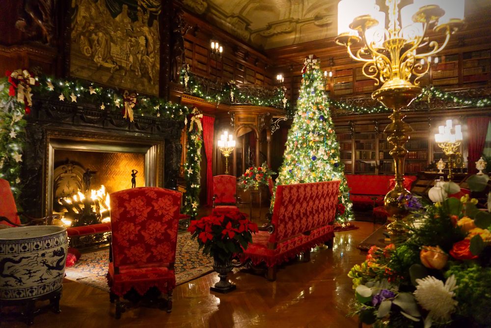 Interior of Biltmore Estate decorated for Christmas