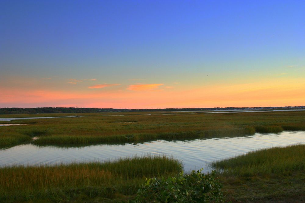 Scenic sunset over Rachel Carson National Wildlife Refuge's marsh