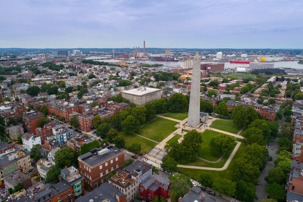 Aerial view of Bunker Hill Monument