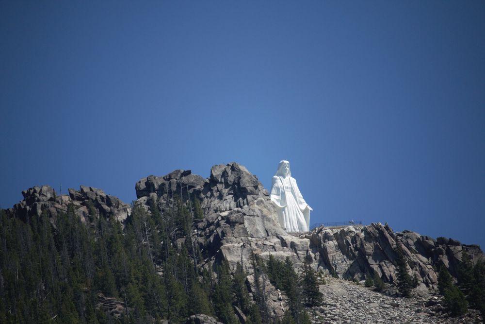 Close view of Our Lady of the Rockies