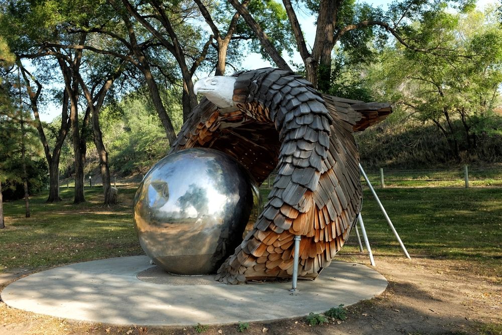 View of steamboat park's Eagle Sculpture