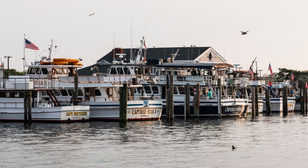 Docked boats at Captree Boat Basin