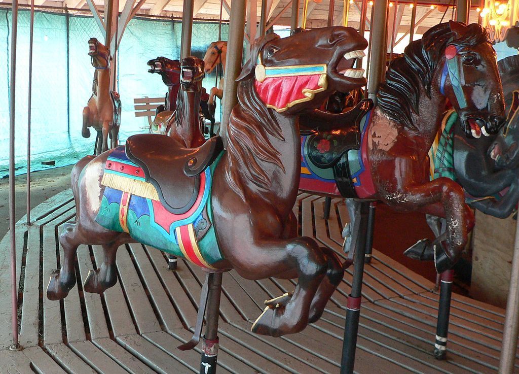 Horse sculptures of Ross Park Carousel