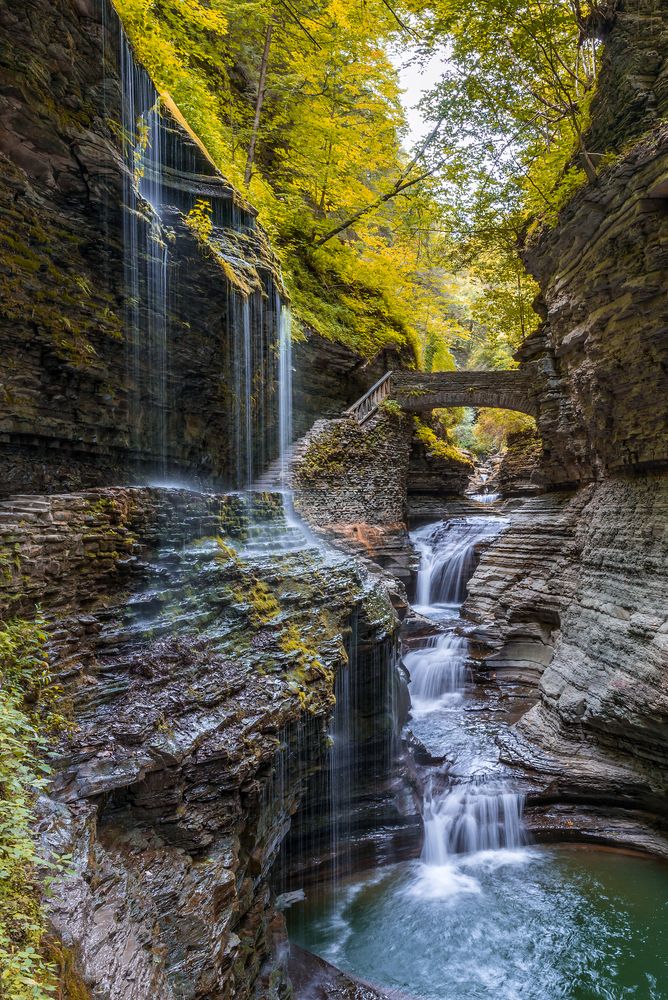 Scenic view of Watkins Glen State Park's waterfall
