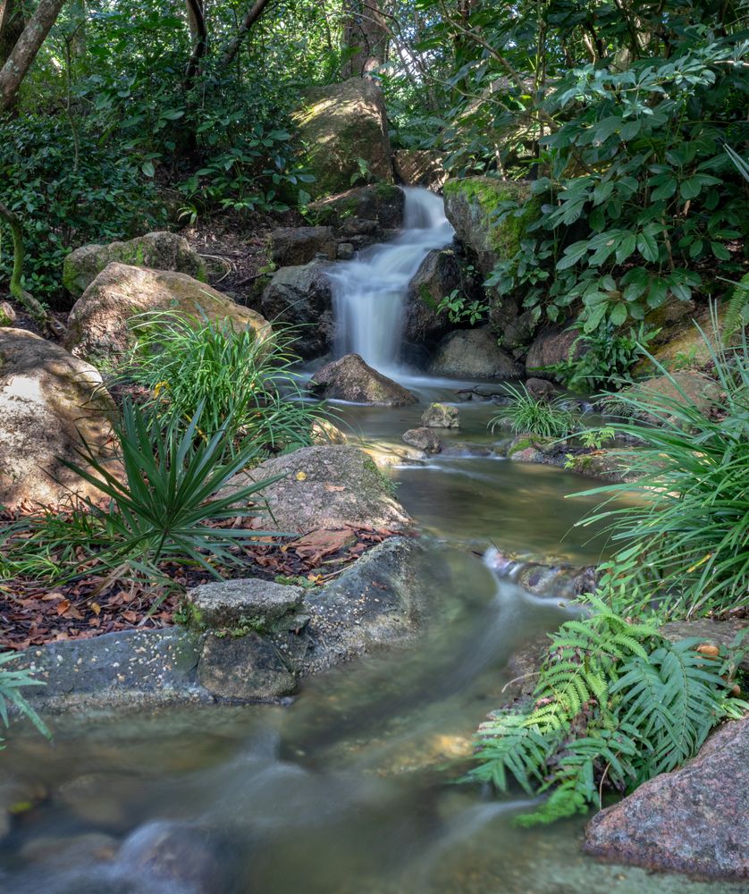 A waterfall at Morikami Museum and Japanese Gardens