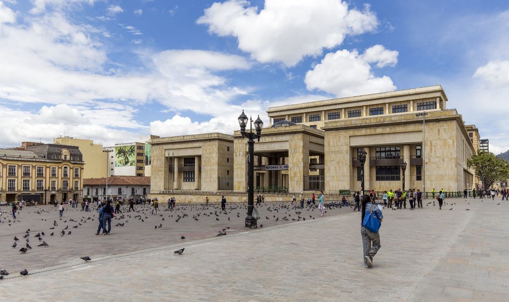 People walking around Plaza de Bolívar