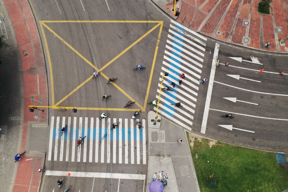 Aerial view of people riding bikes at Bogota
