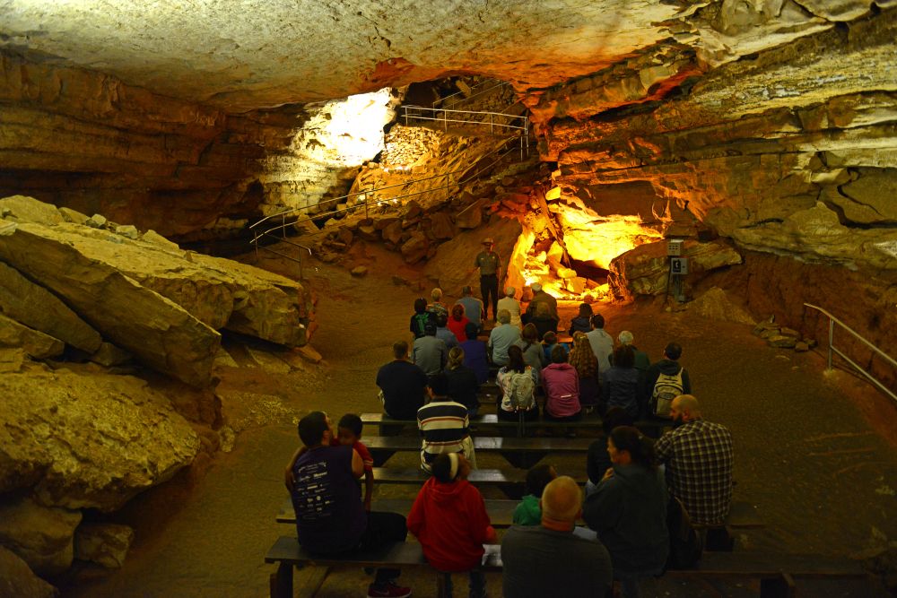 Tourists inside the Mammoth Cave National Park