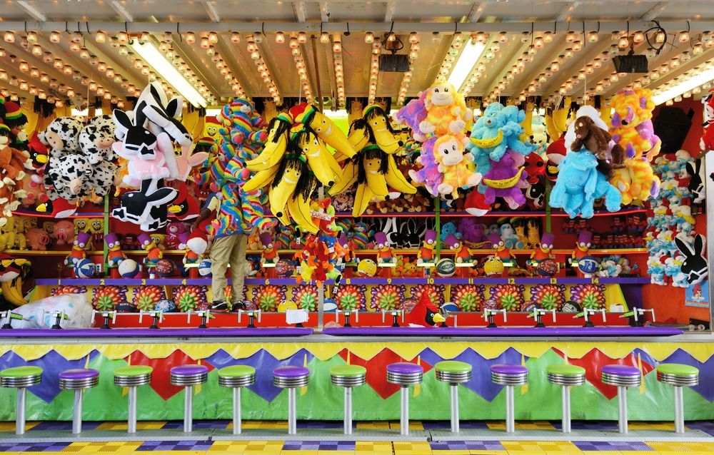 Stuffed toys on a game booth at Steel Pier Amusement Park