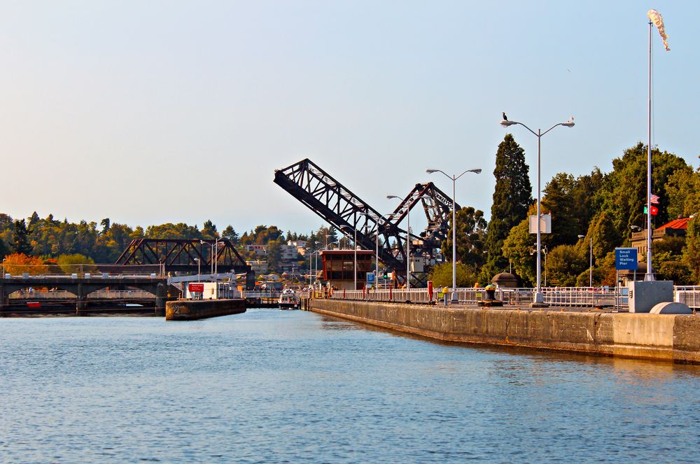 View of Hiram M. Chittenden Locks and a bridge