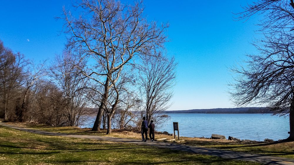 People walking along Burke Lake Park