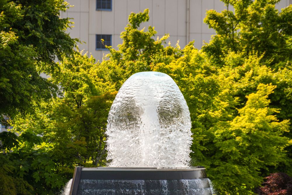 The waters of Harborside Fountain Park's fountain