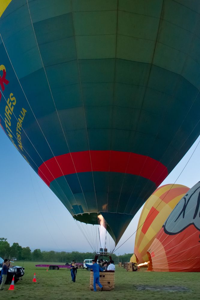 A Hot Air Balloon about to take flight early in the morning
