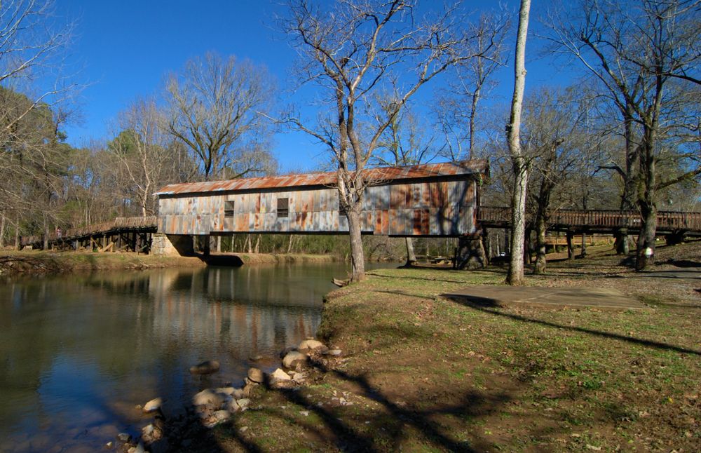 Facade of the Historic Kymulga Covered Bridge