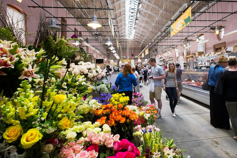 Colorful flowers inside Eastern Market