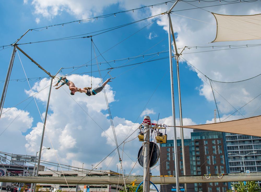 First time flyers practicing at Trapeze School New York