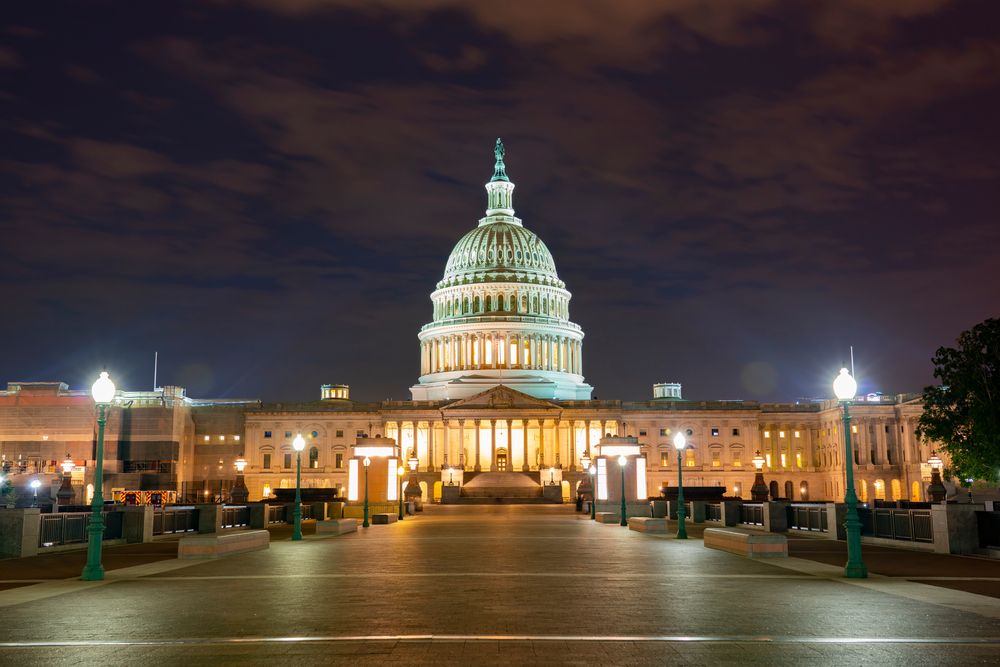 Night time view of U.S. Capitol