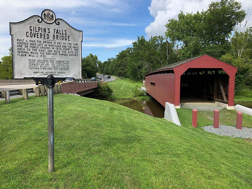History marker of Gilpin's Falls Covered Bridge
