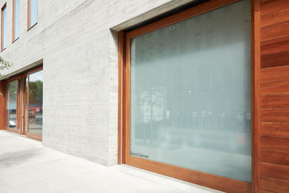 Glass window of David Zwirner Gallery building
