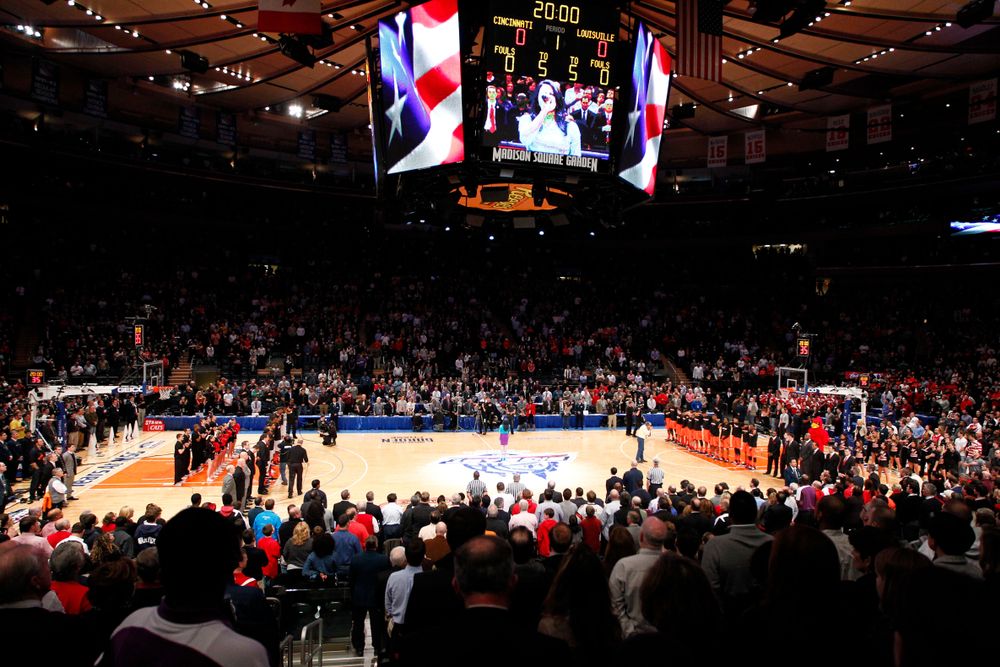 A basketball game in Madison Square Garden