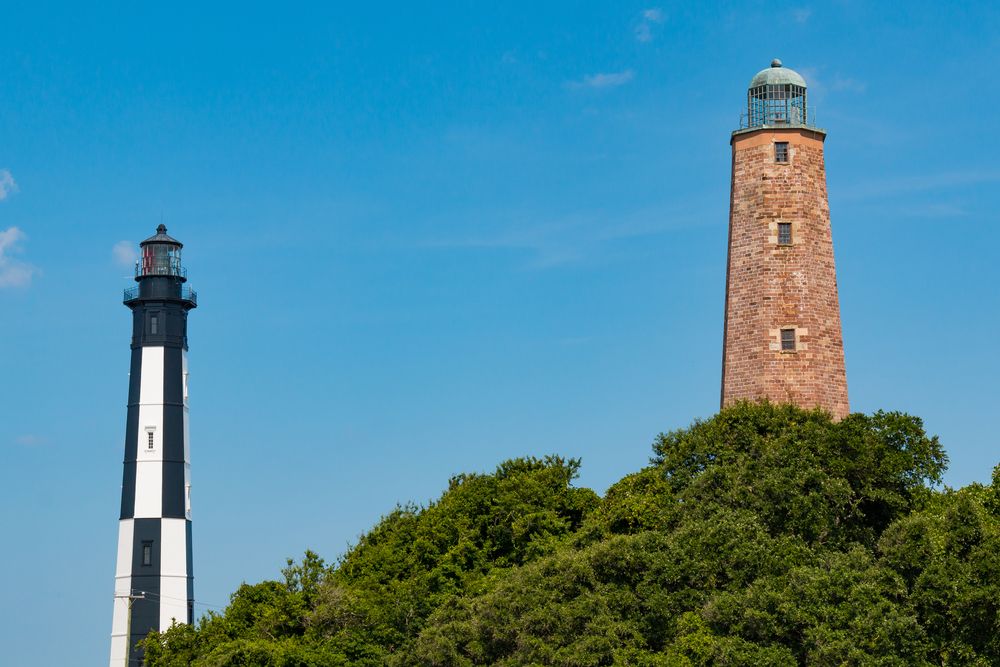 The old and new Cape Henry Lighthouse