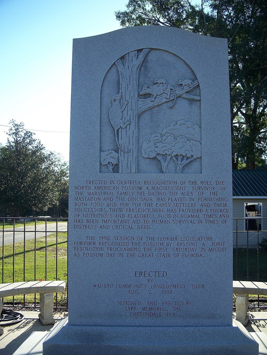 Front view of the Possum Monument