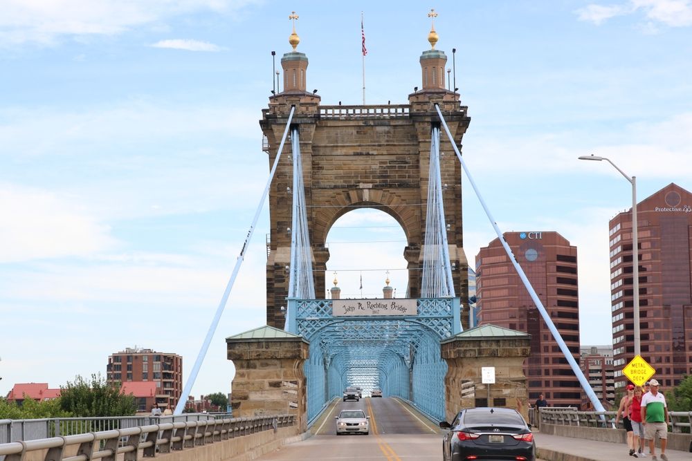 Cars along John A. Roebling Suspension Bridge